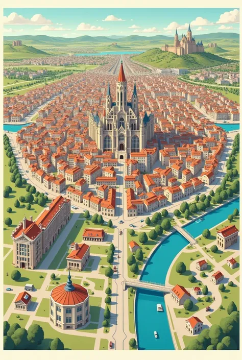 Plan de Lyon 2D avec les monuments connus de la ville 