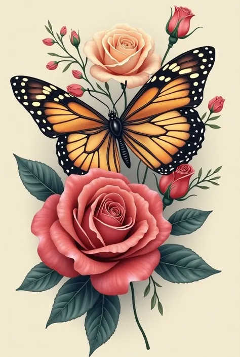 Butterfly tattoo image with roses