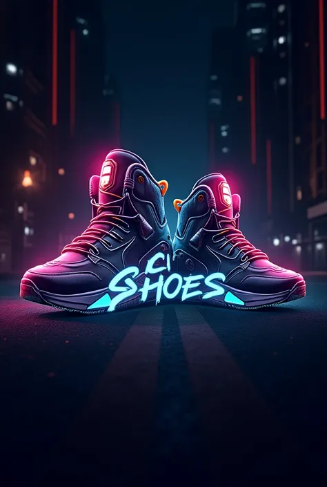 Creating a logo with two cyberpunk-style sneakers with the words GC SHOES must have both names on the logo