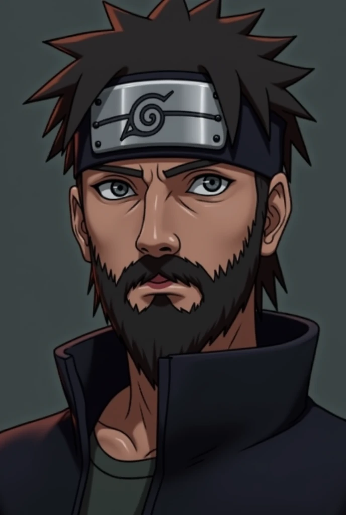 Can you create a Naruto character for me?

He should have a slightly brown hair. The orientation of the photo should be like a passport photo. He should also not look too serious, but not happy either.

His hairstyle should be shaved on the sides of his he...