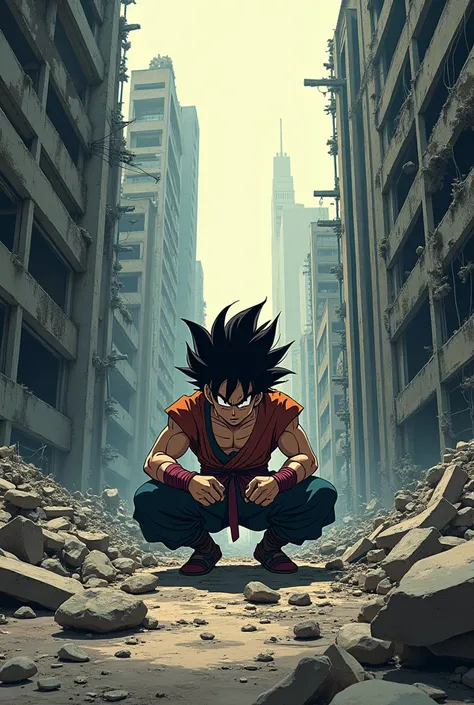 Gohan From the future hidden in rubble in a 2D way