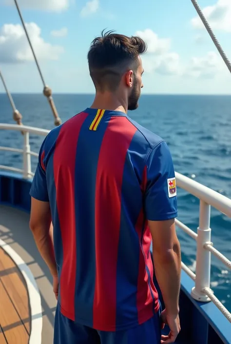 Im wearing a Barcelona shirt at sea on a ship 