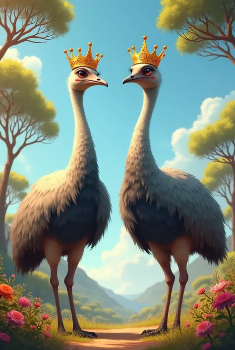 Emu birds Wearing a Crown