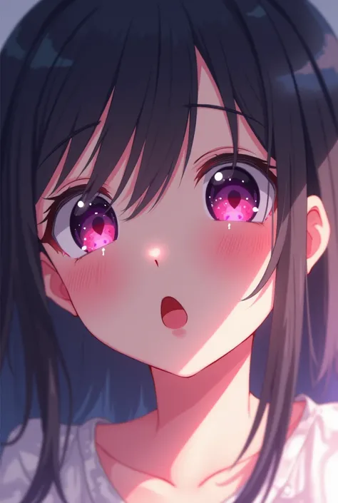 Anime girl hypnotized with Heart in eyes and drooling