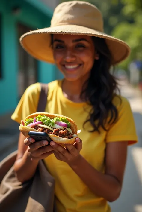  create A Nicaraguan person is exploring their cell phone,  looking for healthy food options and thinking about your connection with the local culture .  While browsing ,  is found with Subway publications that stand out fresh ingredients and flavors inspi...