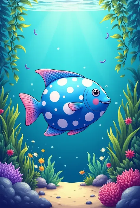 Blue fish polkadot in face in  aquarium in  Microsoft paint
