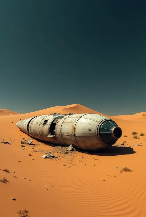 space aircraft, space ship, starship, desert, abadoned ship, disaster ship, abandoned structure, oval aircraft, covered by sand, covered by dune