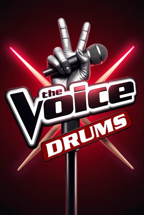 Design an image inspired by The Voice s, but rebranded with the title L. M. S. in bold, modern typography at the center. Below, add the word DRUMS in smaller text. Replace the microphone with two drumsticks crossed in an X shape to represent rhythm and ene...