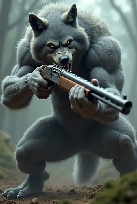 male furry wolf with shortgun taking aim 