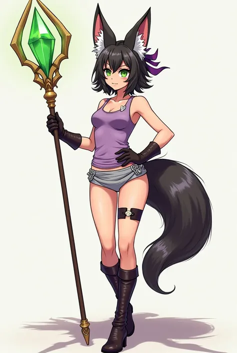  Japanese manga style drawing
Age : s 
Fox ears and tail
Rol : sorceress, portadora del  Legendary Staff ,  loyal friend
Weapon :  Legendary Staff ,  has lived much of her life feeling displaced and afraid of her own power .


---

Clothing:

fitted top:  ...