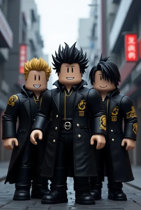 Promt creates an image of Roblox characters from Tokyo Revengers game in Roblox from the Black Dragon gang from the anime I want the characters Drake I want from the anime the Black Dragon from Tokyo Revenge but in Roblox and put on their clothes from the ...