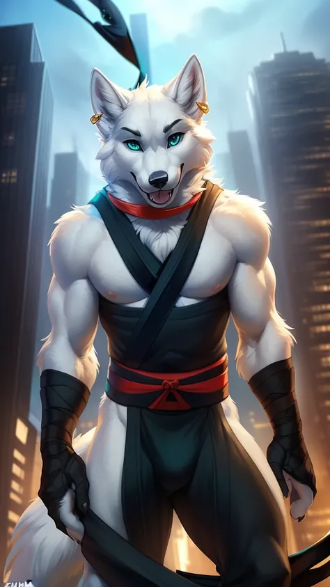 uploaded the e621, beautiful and ultra-detailed, (((1 male))) ((Anthro Arctic wolf)), Ross Tran, by ruan jia, by zaush, by foxovh, lighting cinematic, seductor, full body view, (anthro, fluffy fur, character focus:1.5), body fur, (thick thighs:0.3), curvy,...