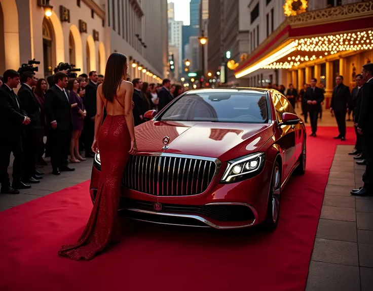 Car stopping next to the sidewalk on the Oscar red carpet