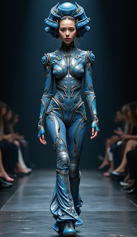 A fashion runway for alien technology , vogue photography , Inspired by Chinese Xianxia and cyberpunk。(Best quality,4K,8K,A high resolution,Masterpiece:1.2), (Realistic,Photorealistic,photo-realistic:1.37).