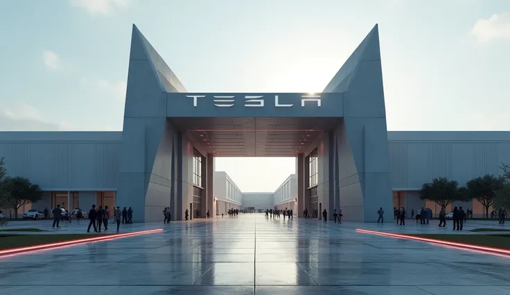 TESLA car factory entrance. 