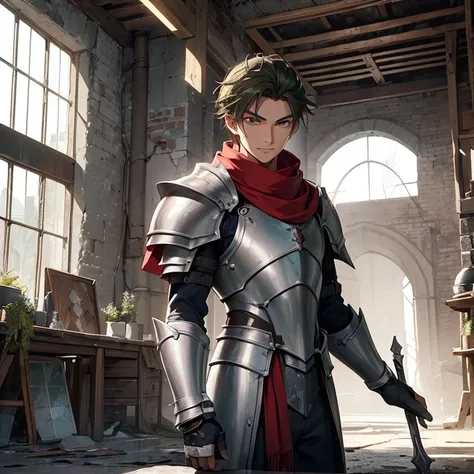 Masterpiece, HD, High Resolution, Best Quality, High Quality, High Details, Super Detailed. High fantasy genre, fantasy artwork. Solo character alone.
{{(A 15-years-old male-human-boy-knight:(appearance: fair-skin. Brown-eyes. Shorter Dark-green-hair. Hand...