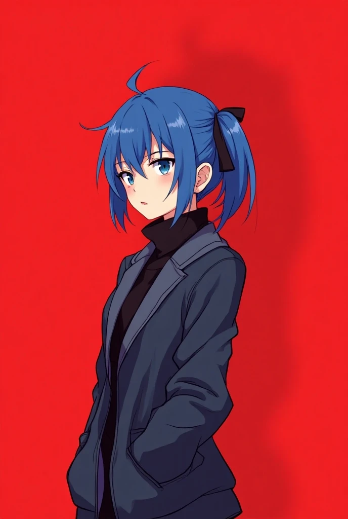  inspired anime girl with blue hair and blue eyes stands on a red background, anime drawing , Leng Mei , tumblr, Minimalism, by ayanas, rogue anime girl by ayanas rei, rei by ayanas,  mass style ,  beautiful female warframe ,  warframe fan art ,  Shepard f...