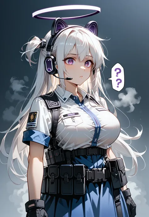 1girl,solo,(ultra detailed eyes),((halo,purple eyes,white hair,long hair,one side up)), steam,confused,simple background,(best quality), (masterpiece), (highres), original, extremely detailed 8K wallpaper, (an extremely delicate),(cowboy shot,date,posing),...