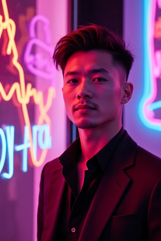 fashion portrait color photograph, men
, neon lights 