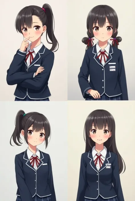 4 images and in each image a girl in uniform all the girls in the images I want them to have the same uniform