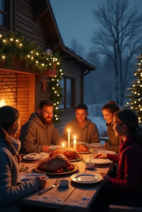 Christmas night at the farm eating pork