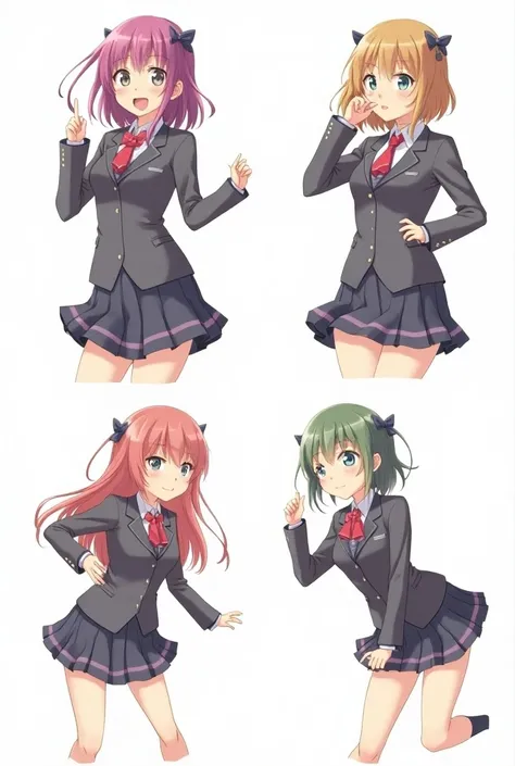 4 images in each one a different girl in the same uniform I want 4 animated girls