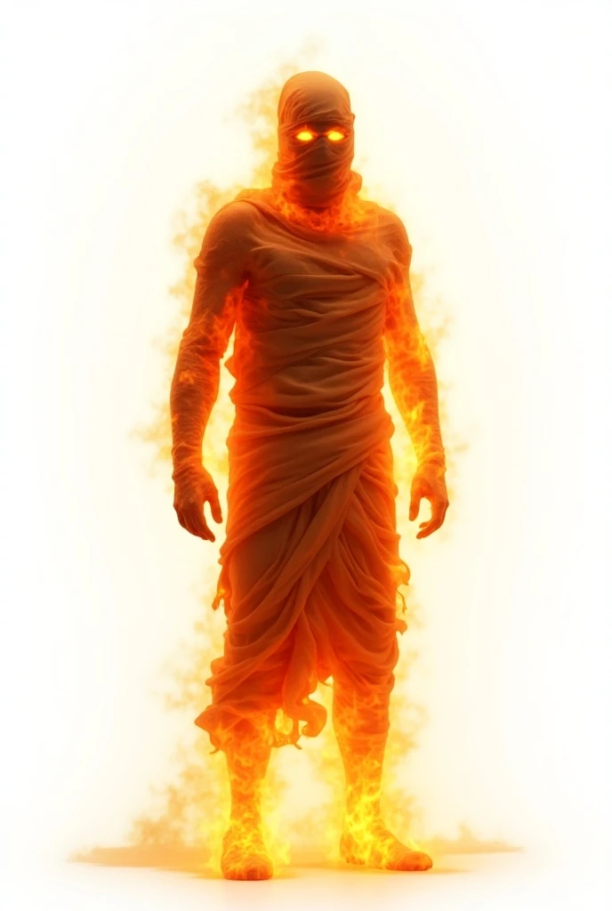 Make me a mummy outfit made of fire  front view and back view same outfit white background 