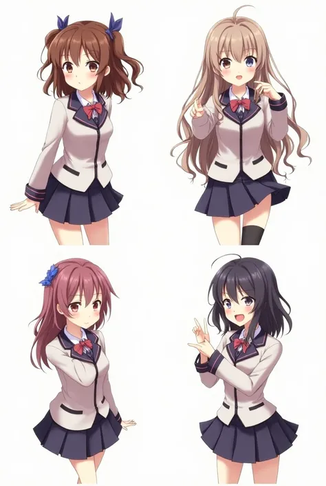 4 images in each one a different girl in the same uniform I want 4 animated girls