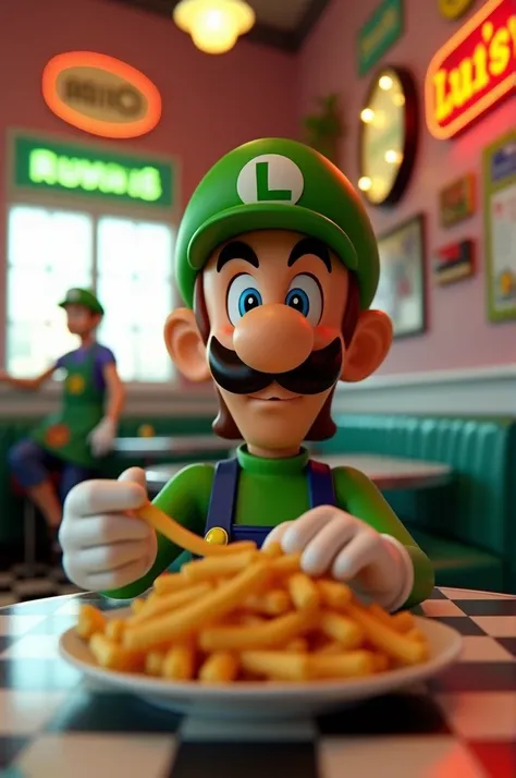 Luigi Bross eating French fries 