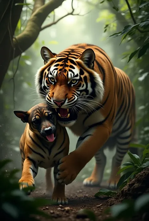  Tiger eating a dog in the jungle