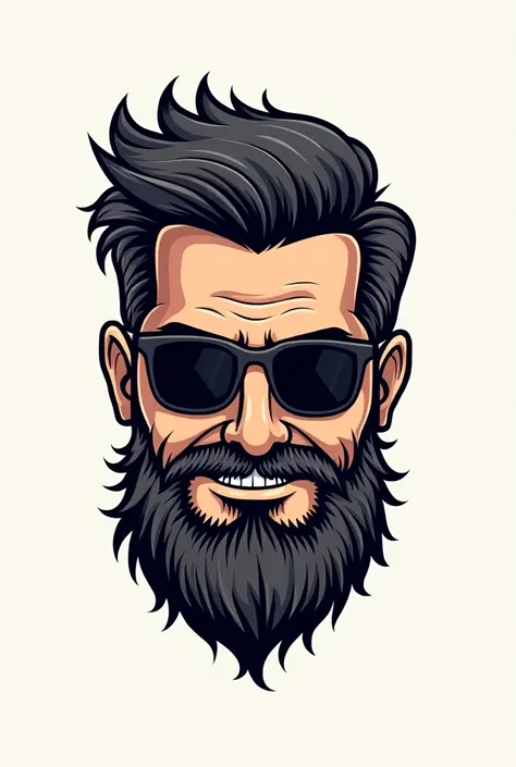 Create the logo for a kick channel called ERAMOSKING with the image of a man with a beard and dark glasses smiling