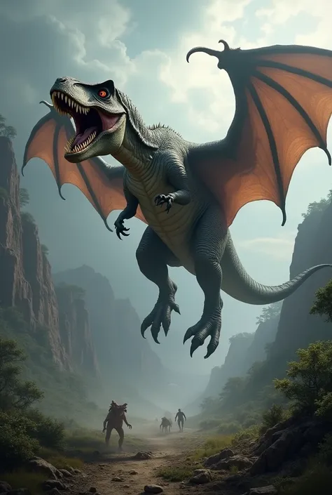 T-Rex + Bat – A terrifying T-Rex with bat wings, soaring above its prey while keeping its massive teeth