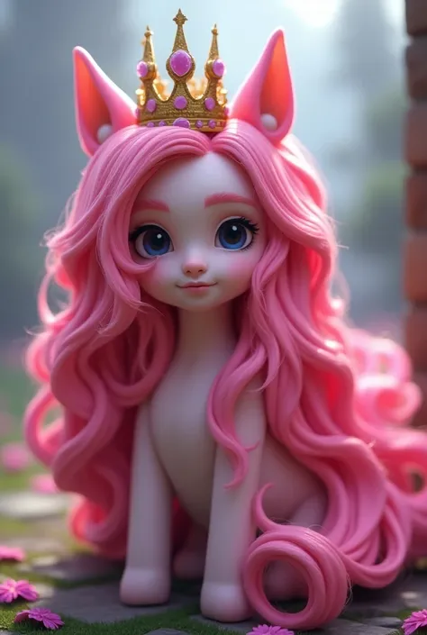 A pink mane with a Minecraft crown 