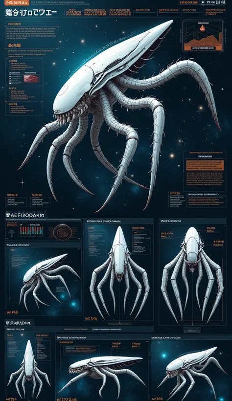 Future evolution extraterrestrial cosmic crawling animal, in infographic data