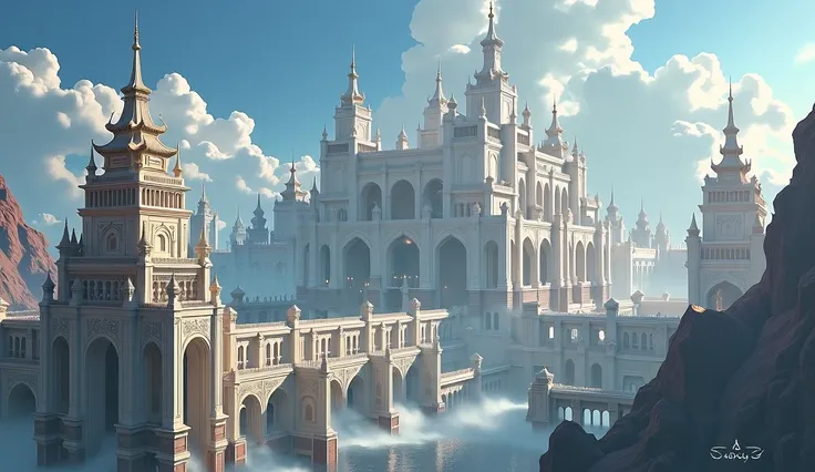 a vast and beautiful kingdom, filled with an heavenly atmosphere, and many mansion rooms, capturing the essence of gods kingdom.