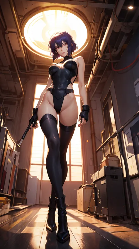 kusanagi motoko, anime style beautiful woman, elongated, skinny, medium breasts, a slender waist, (masterpiece, best quality at ...