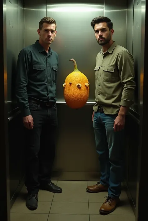 Make two men in the elevator with cashew fruit
