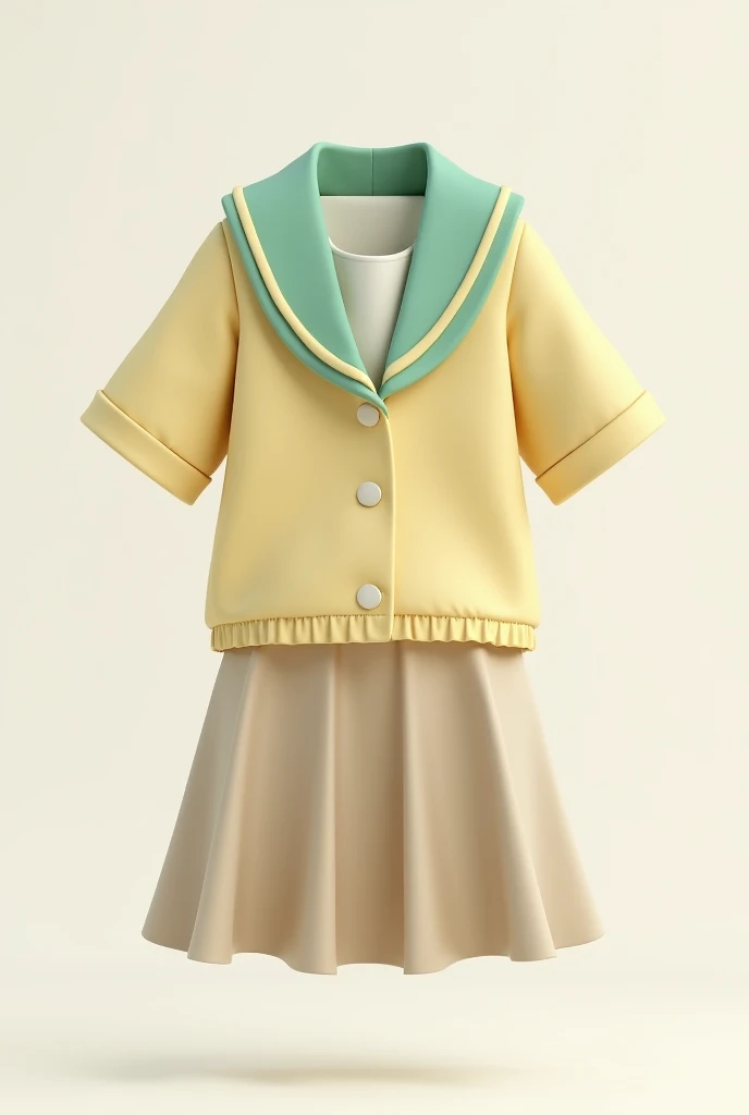 school uniform for first cycle beige skirt,  and shirt with collar in pastel green and soft yellow for and girl 3D