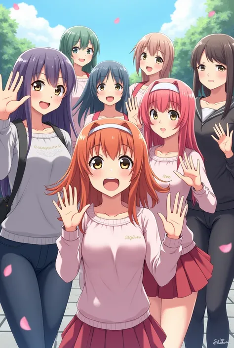 A group of anime girls saying hello how are you