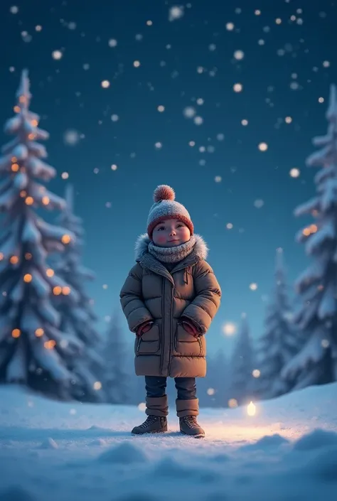 Welcome December with snowy and winter season  at night with gloves in hand and winter cap