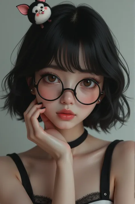  Black-haired woman with lenses, A little stuffed, And who is thought to be beautiful 