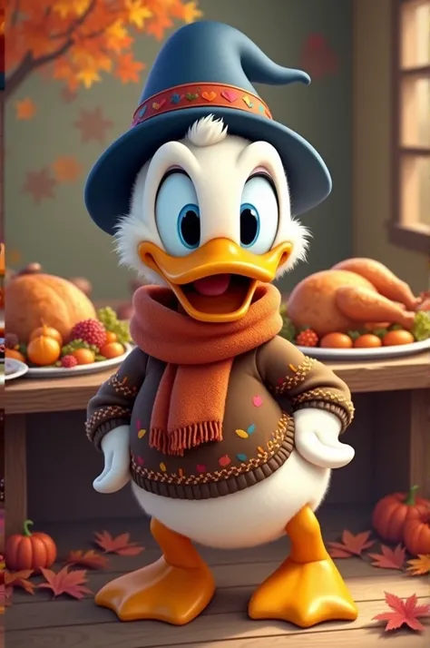 Donald duck dressed for Thanksgiving