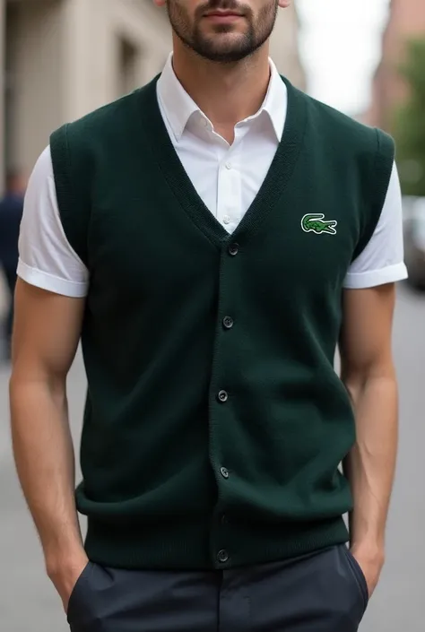  Create a wool vest for men  (Lacoste style without the crocodile logo) with the 8nicial TC and green embroidery