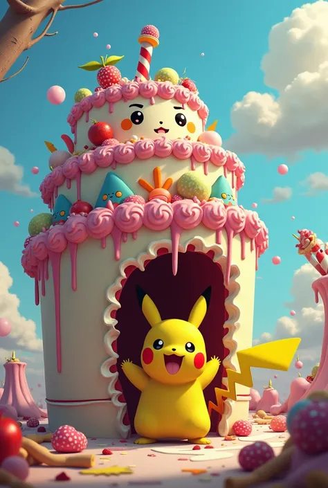 The cake is eating a Pikachu