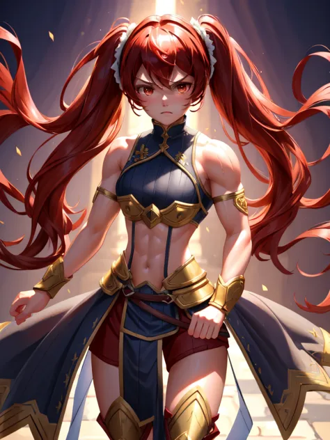 severa fe, ultra-detailed, 1girl, solo, looking at viewer, angry, hair between eyes, ((twintails)), armor, full body, tall girl,...