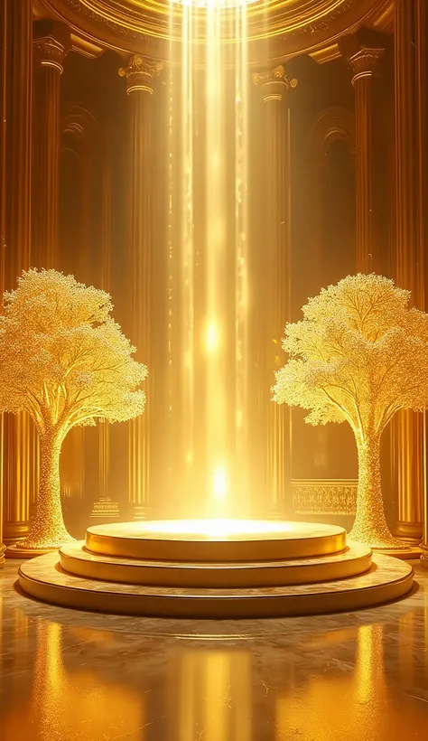 Golden Room. There is a pedestal in the middle. The tree is a diamond on the slow and right sides.. 