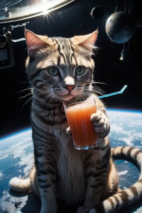 Cat drinks in space 


