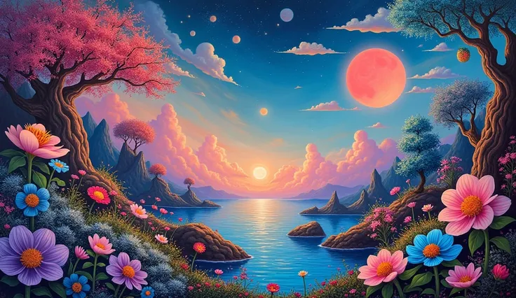  surrealist painting style, Psychedelic nature and Zen, 
