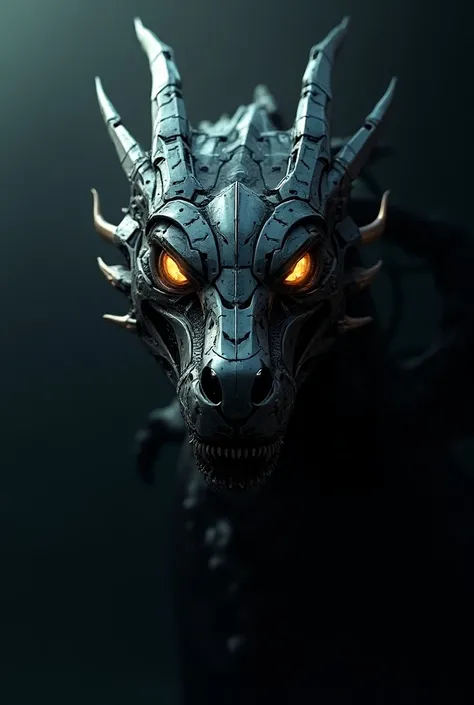 Generate the image of the head of a robot dragon horizontally 