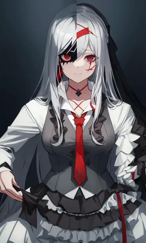  girl with long white hair and red tie standing ,gapmoe yandere, gapmoe yandere grimdark, portrait gapmoe yandere grimdark, yandere, yandere. tall, fine details. girls ,4k,8k